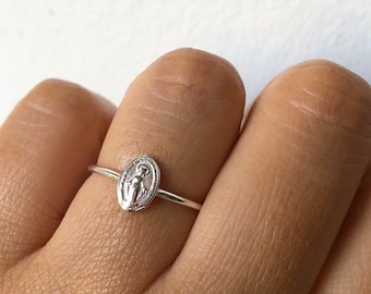 The Original Tiny Miraculous Medal Ring, Virgin Mary Ring, Miraculous Medal Charm, Miraculous Medal, Blessed Mother, Mother Mary, Mary