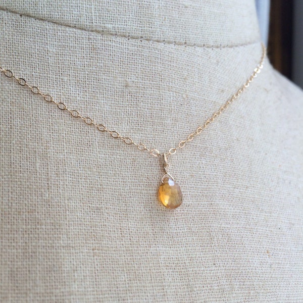 Citrine Necklace, Citrine Stone, Citrine Briolette, Birthstone Necklace, November Birthstone, Bridesmaid Necklace, Fall Wedding, Citrine