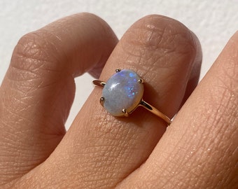 Opal Ring, Opal Engagement Ring, 14k Opal Ring, Opal Solitaire Ring, Unique Engagement Ring, Rainbow Opal, Australian Opal, Translucent Opal