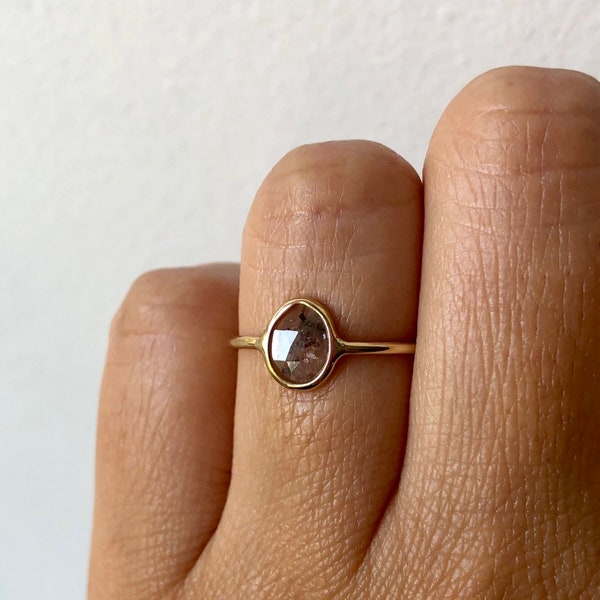 Anello fetta di diamante, diamante grezzo anello, anello di fidanzamento diamante grezzo, unico anello di fidanzamento, uno di un anello di fidanzamento gentile, fetta, 14 carati del diamante
