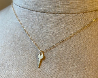 Little Golden Key Necklace, Gold Key, Key Necklace, Skeleton Key Necklace, Vintage Key, Tiny Key Necklace, Tiny Key Charm, Tiny Skeleton Key