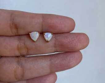 Opal Earrings, Opal Studs, 14k Opal Studs, Opal Triangle Earrings, Opal earrings, Australian Opal, Triangle Opal, Trillion Earrings, Opal