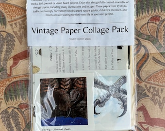 Vintage Paper Collage Pack | Small Curated Bundle for Collage Mixed Media Junk Journal Scrapbooking Inspiration 1900s, 1910s to 1980s