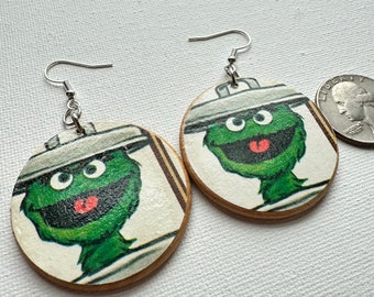 Oscar the Grouch Vintage Paper Upcycled Earrings | Sesame Street