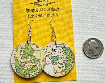 Earrings from Vintage Atlas Oregon Map