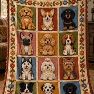 Crochet Dog Blanket, Dog Patchwork Throw Blanket, Dog Mom Gift, Dog Dad Gift, Cute Puppy Plush Blanket, Granny Square Dog Blanket