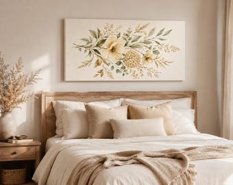 Neutral Floral Canvas Art | Cream Botanical Above-Bed Decor