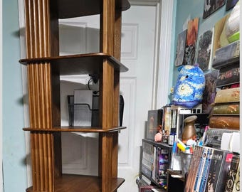 Hand Made Solid Wood Rotating Bookshelf, 6 Tier Spinning Bookcase, Walnut Small Space Storage