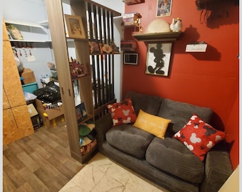 Hand Made White Wood Room Divider Shelf | Freestanding Bookshelf Privacy Screen