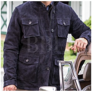 6 Colours Handmade Men&#39;s Suede Leather Trucker Jacket*American Western Denim Style Shirt Jacket* Classic Slim Fit Motorcycle Cowboy Jacket