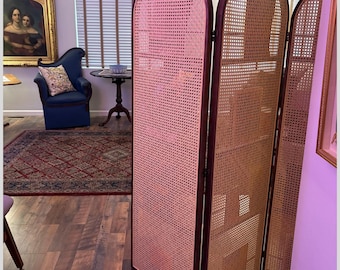 Hand made White Rattan 3 Panel Room Divider, Pine Wood Folding Privacy Screen
