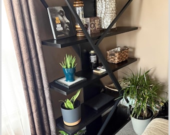 Hand Made Industrial Modern Bookshelf: 5-Tier Rustic Wood Metal Storage Shelf