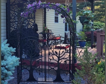 Hand Made Metal Tree of Life Garden Arbor 7ft Laser Cut Iron Trellis Heavy Duty Plant Support
