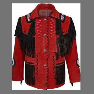 Men Western Handmade Cowboy Fringes Native Americans Beads Suede Leather Jacket, Classyak Slim Fit Tassles Traditional Jacket*Vintage Coat