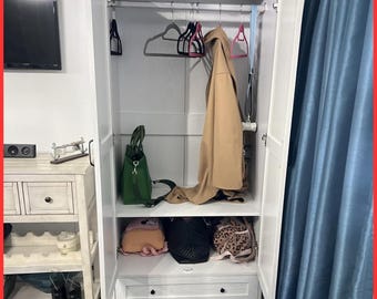 Hand Made Modern Wooden Wardrobe Armoire – Tall Closet with Drawers, Shelf, Rod (Natural Finish)