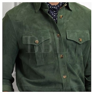 Green Classic Handmade Men Suede Leather Trucker Jacket*American Western Denim Style Shirt Jacket* Classic Slim Fit Motorcycle Cowboy Jacket
