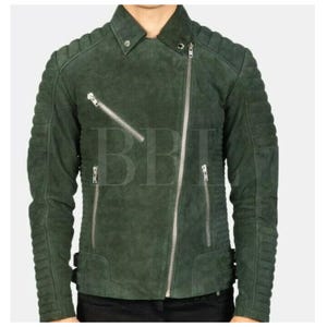 Green Classic Handmade Men Suede Leather Trucker Jacket*American Western Denim Style Shirt Jacket* Classic Slim Fit Motorcycle Cowboy Jacket