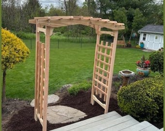 Hand made 8FT Pagoda Cedar Arbor Arch, Trellis for Climbing Plants, Outdoor Pergola Backyard Decor