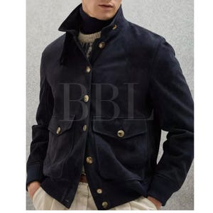 Mix Colours Handmade Men&#39;s Suede Leather Trucker Jacket*American Western Denim Style Shirt Jacket* Classic Slim Fit Motorcycle Cowboy Jacket