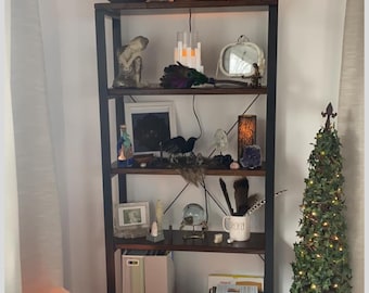 Hand Made Industrial 5-Tier Bookshelf, Solid Wood Metal Bookcase, Rustic Etagere Storage