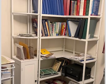 Hand Made Industrial Corner Bookshelf, 6-Tier Metal Wood Bookcase with Cabinet Storage