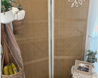 Hand made Paulownia Wood Room Divider, 6-Panel Pegboard Display with Shelves, Freestanding Privacy Screen