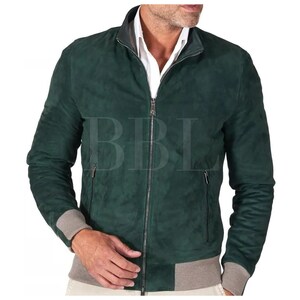 Green Classic Handmade Men Suede Leather Trucker Jacket*American Western Denim Style Shirt Jacket* Classic Slim Fit Motorcycle Cowboy Jacket