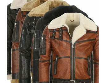 New Handmade Stylish Sheepskin Mens Bomber Jacket B16 Winter Jacket Bomber Jacket*Aviator Pilot Jacket*Flying Bomber Shearling Fur Jacket