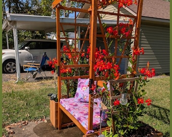 Hand Made Wooden Garden Arbor with Bench, Pergola Arch for Vines, Wedding Decor