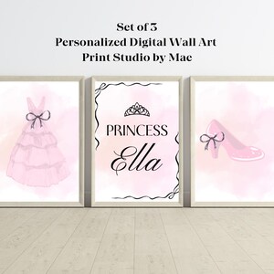 Personalized Name Princess Printable Wall Art, JPG Files, Girl Princess Wall Art, Digital Wall Art, Queen, Princess Dress, Princess Slipper