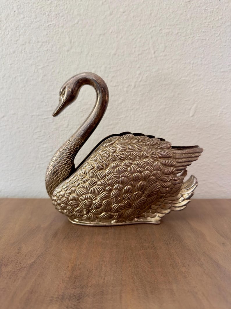 Vintage Silver Plated Swan Napkin Holder, Salt Cellar by Godinger Italy