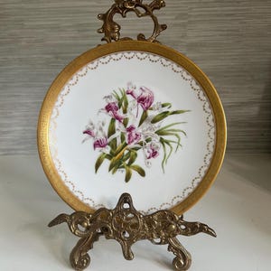Antique Limoges Orchid Handpainted Cabinet Plate by Orvington Bros New York, c.1910