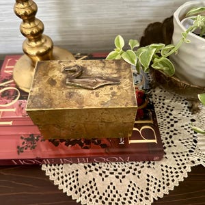 Vintage Hinged Lid Brass Trinket Box with Duck Detail