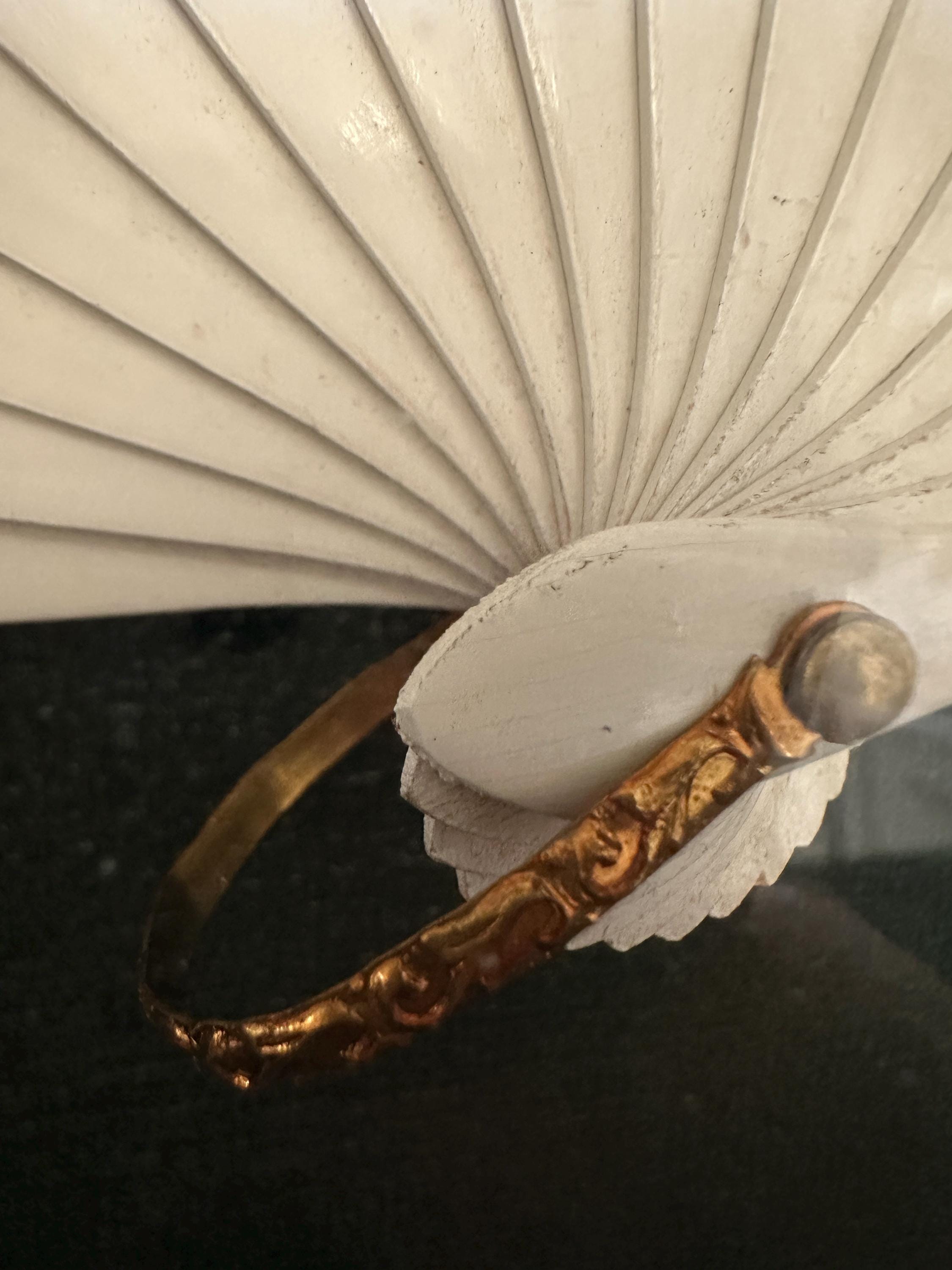Vintage Hand Painted Victorian Fan Shadow Box | Green Velvet