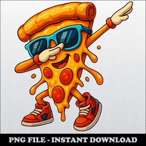 Cool Pizza Slice Dab PNG – Funny Cartoon Pizza Character Clipart – Hip Hop Food Art – Instant Download for T-Shirt or Sticker Design