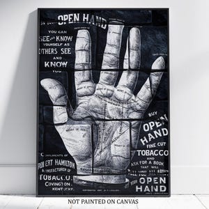Quiromancia con la mano abierta de Robert Hamilton Tobacco Company Kentucky Póster pintado sobre una pared de piedra texturizada Arte digital imprimible Descargar