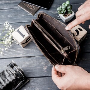 Carteira de couro dobrável, Carteira de couro personalizada, Carteira de couro com fecho zapper, Carteira de couro personalizada, Carteira de couro masculina