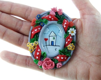 Original Miniature House Painting, Acrylic House  Painting, Home Decore, Dollhouse Tiny Art, Tiny Painting