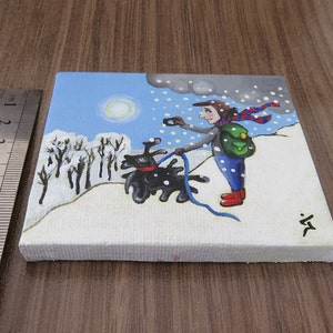 Small Acrylic Original Painting on Tiny Canvas White Winter Painting Shooting the beautiful day Christmas Gift image 4