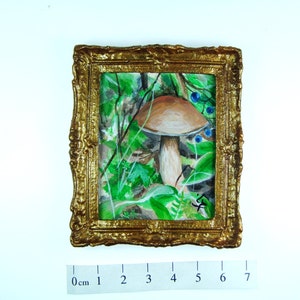 Dollhouse mushroom miniature painting, Miniature Original Acrylic Painting, NOT A PRINT, Collectable miniature, Mushroom Painting image 2