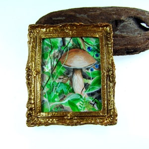Dollhouse mushroom miniature painting, Miniature Original Acrylic Painting, NOT A PRINT, Collectable miniature, Mushroom Painting image 4