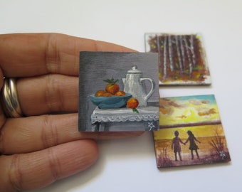 Collection of 3 realistic miniature paintings for dollhouse or private collection