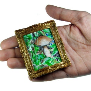 Dollhouse mushroom miniature painting, Miniature Original Acrylic Painting, NOT A PRINT, Collectable miniature, Mushroom Painting image 1