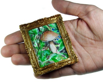 Dollhouse mushroom miniature painting, Miniature Original Acrylic Painting, NOT A PRINT, Collectable miniature, Mushroom Painting