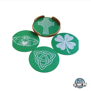 Celtic Symbols 3D Printed Coaster Set — Trinity Knot, Claddagh, Shamrock, Celtic Cross