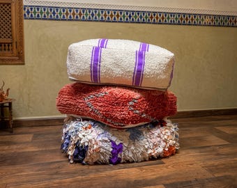 Moroccan Kilim Pouf, Vintage Ottoman, Floor Cushion, Yoga Meditation Pillow