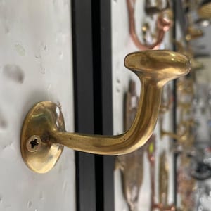 Set of Handmade Unlacquered Brass Hooks For Wall, Solid Brass Bathroom Wall Hooks, Handcrafted Brass Wall Hook for Coats, Hats, and Towels