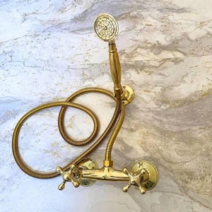 Ensemble de robinet de douche en laiton - Système de douche vintage monocommande avec douchette à main - Pommeau de douche et flexible pour extérieur ou intérieur