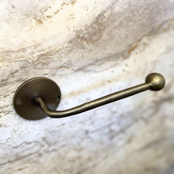 Antique Brass Toilet Paper Holder – Wall Mounted Vintage Bathroom Fixture with Bronze Patina - Brass Roll Holder