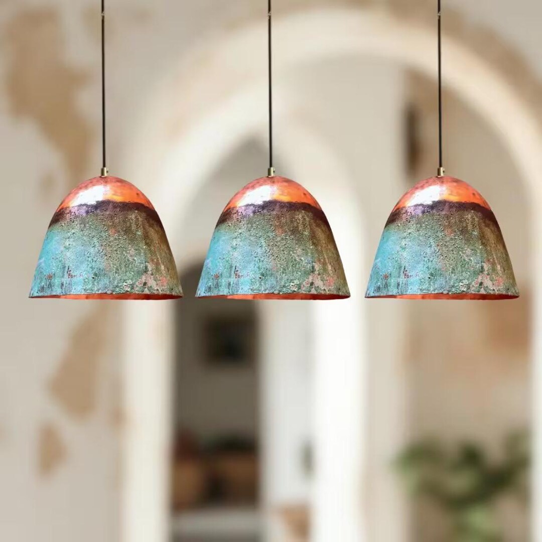 Rustic Copper Lights Rustic Copper Pendant Lights Set of 3: Hammered Farmhouse Lighting - Etsy